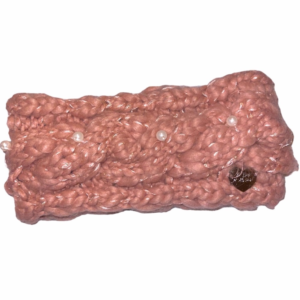 Betsey Johnson Cable Knit Pink Pearl Headband